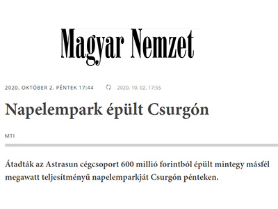 Napelempark épült Csurgón / Magyar Nemzet